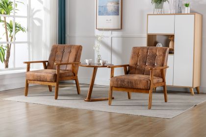 Accent Chairs Set of 2 with Side Table, Mid Century Modern Accent Chair, Wood and Fabric Armchairs Side Chair