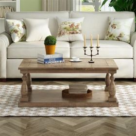 Rustic Floor Shelf Coffee Table with Storage,Solid Pine Wood (As same As WF287269AAE)