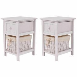 Set of 2 Mini Night Stand 2 Layer 1 Drawer End Table Organizer Wood
